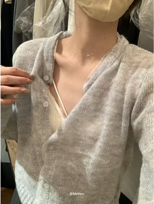 METWO> 拼紗毛織開衫 8677#