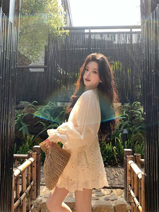 YJ - 設計感簍空純棉蕾絲套裝   1112#