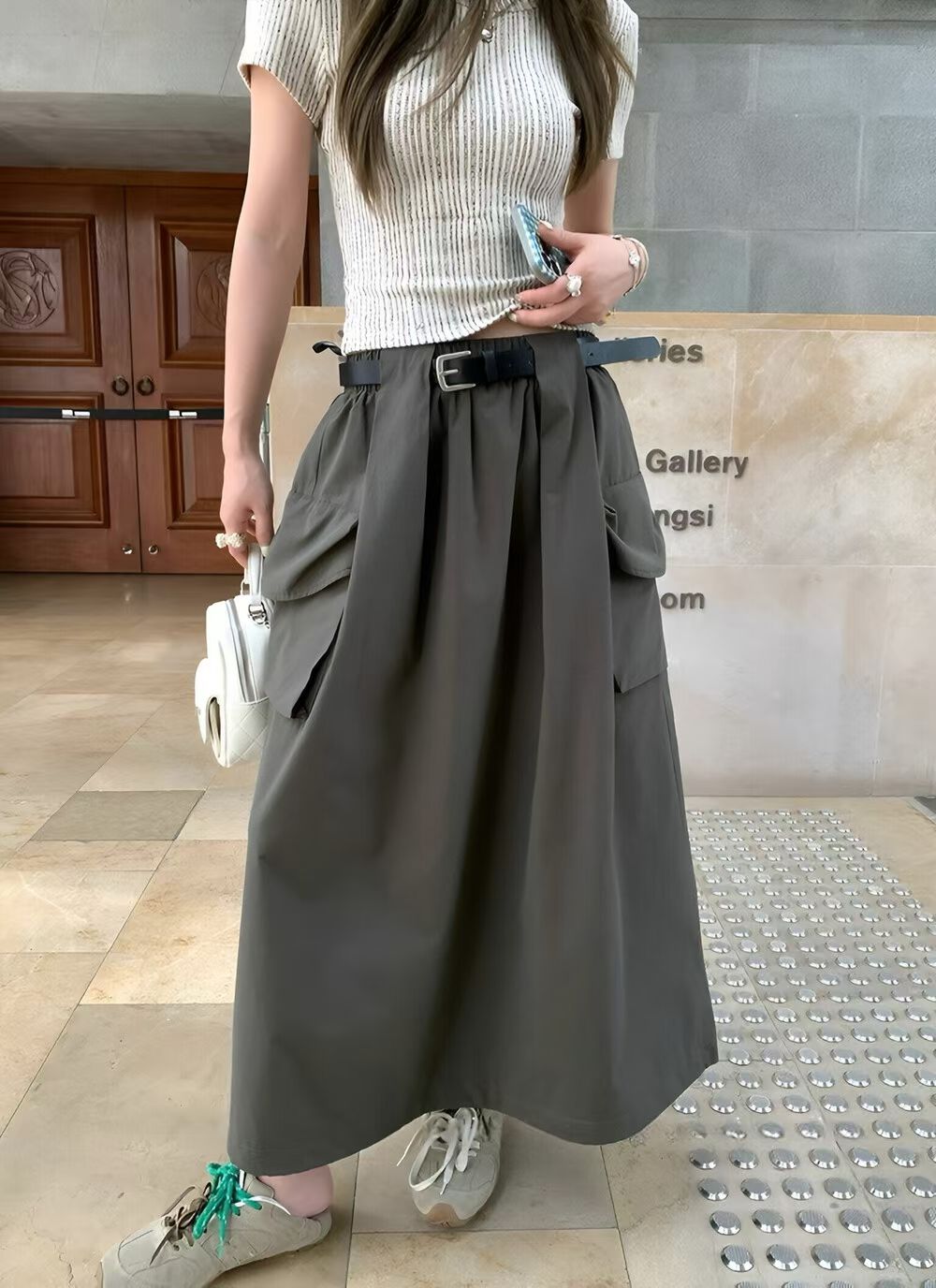 YJ - 肌理感條紋針織T&工裝裙套裝   5576#