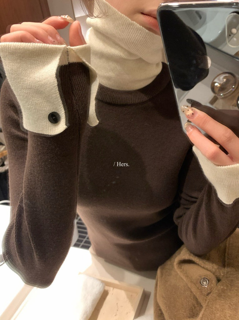 Hers - 拼接高領針織衫  92737#