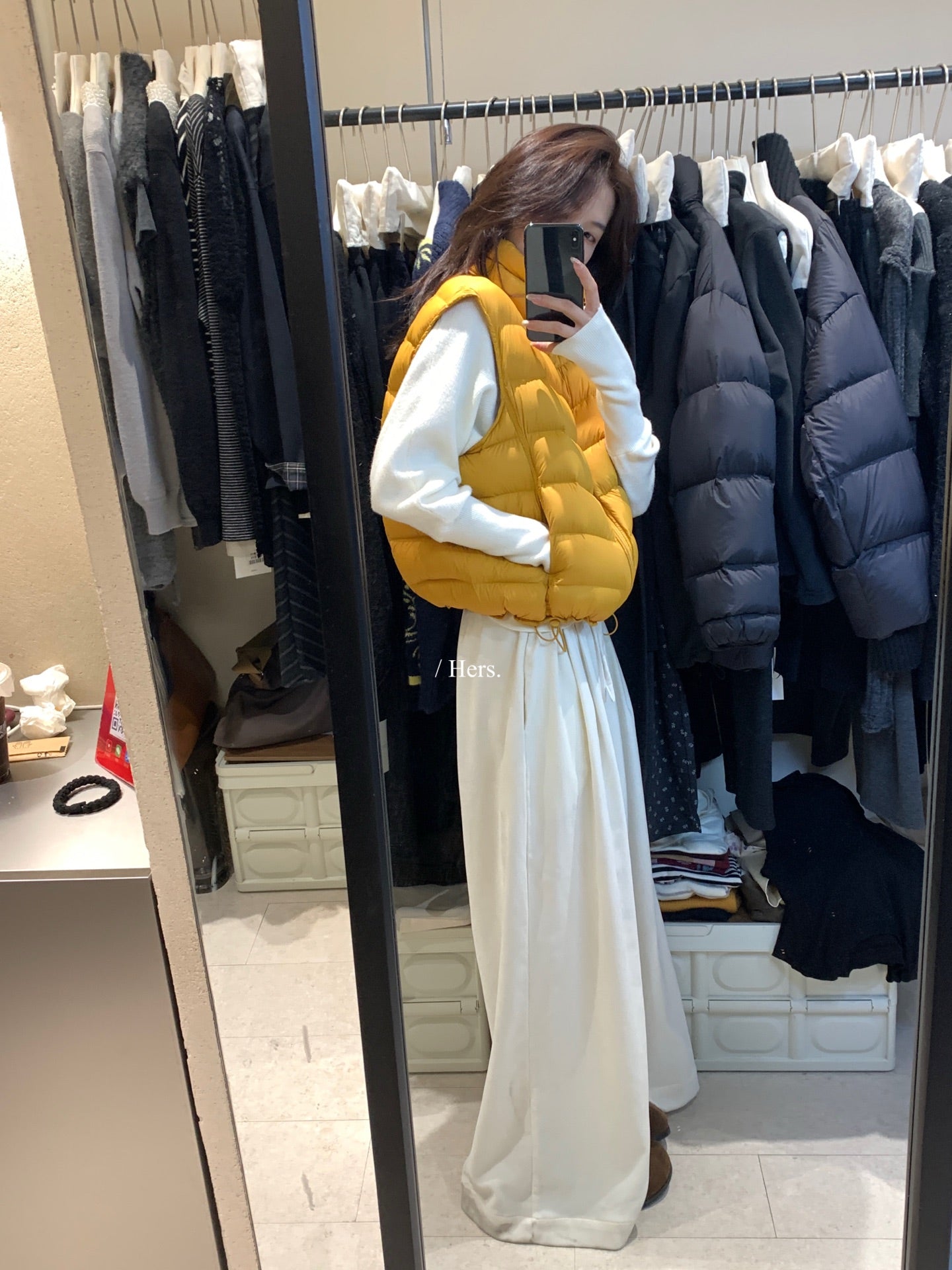 Hers - 立領白鴨絨羽絨馬甲  92535#