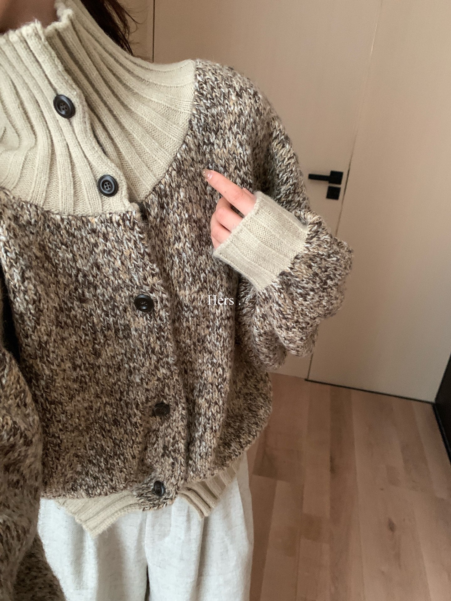 Hers - 撞色高領毛衣  92665#