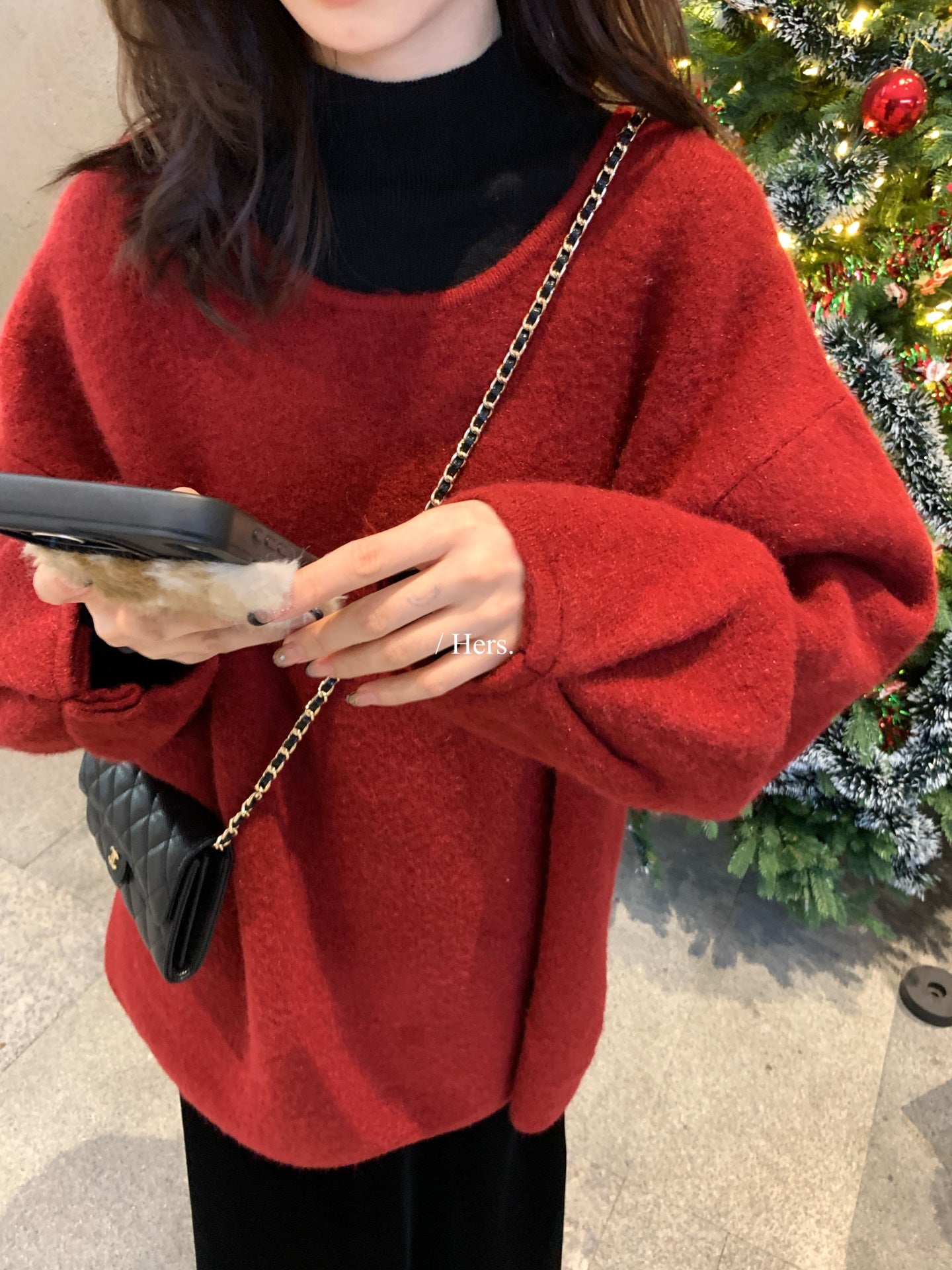 seeUbye - 後盤蝴蝶扣中長款氣質針織毛衣  92817#