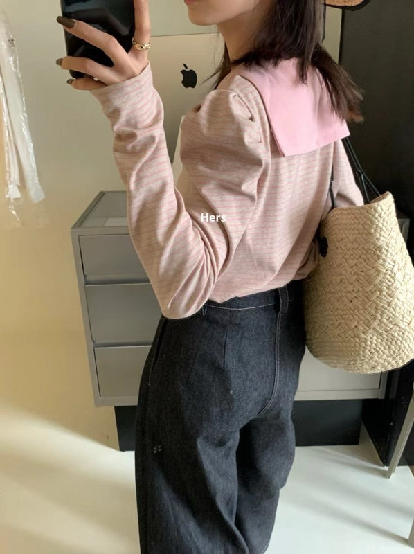 HERS> 條紋拼接上衣3色 9100#