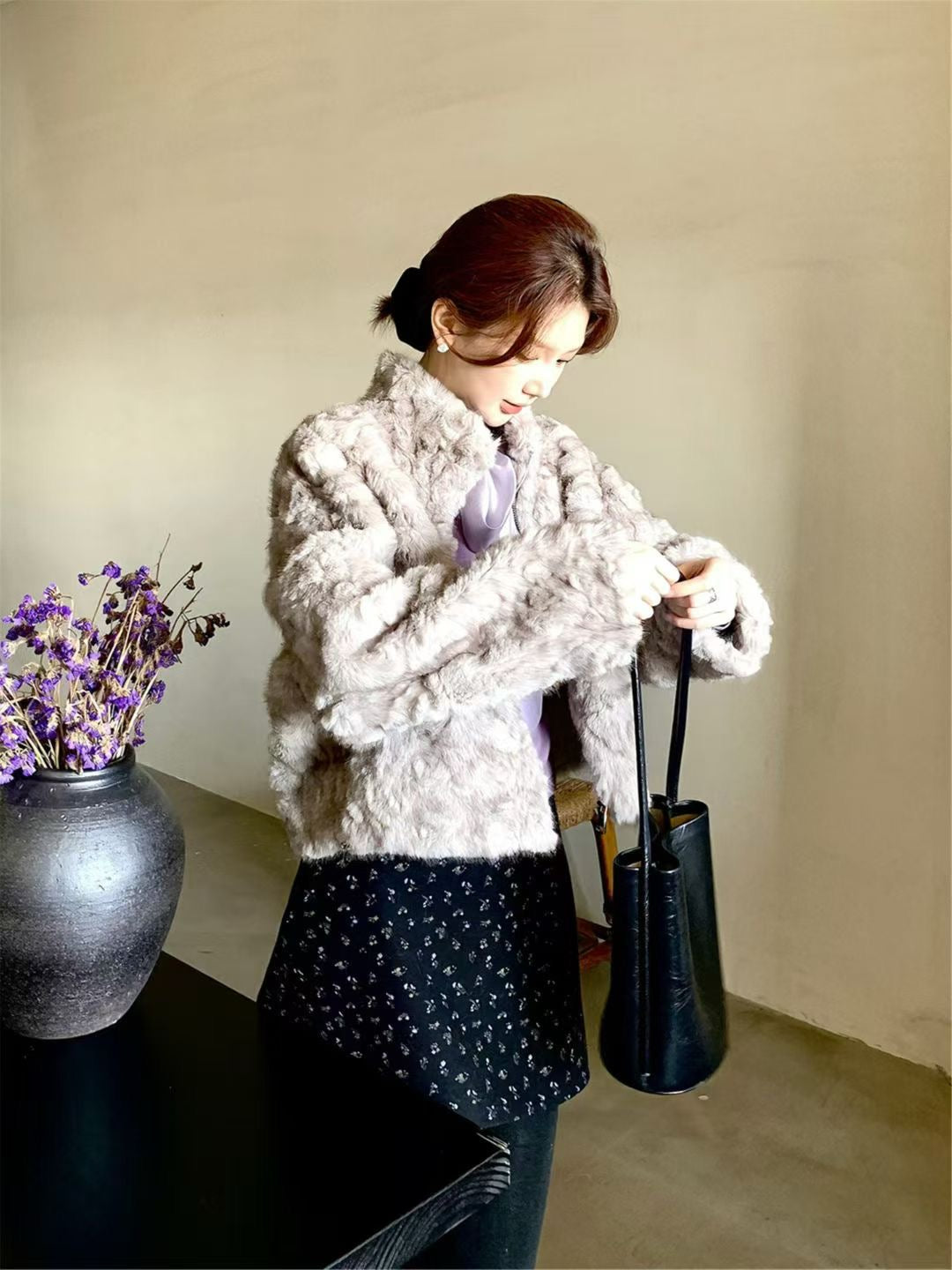 YJNN - 皮毛一體拉鍊款皮草外套  7889#