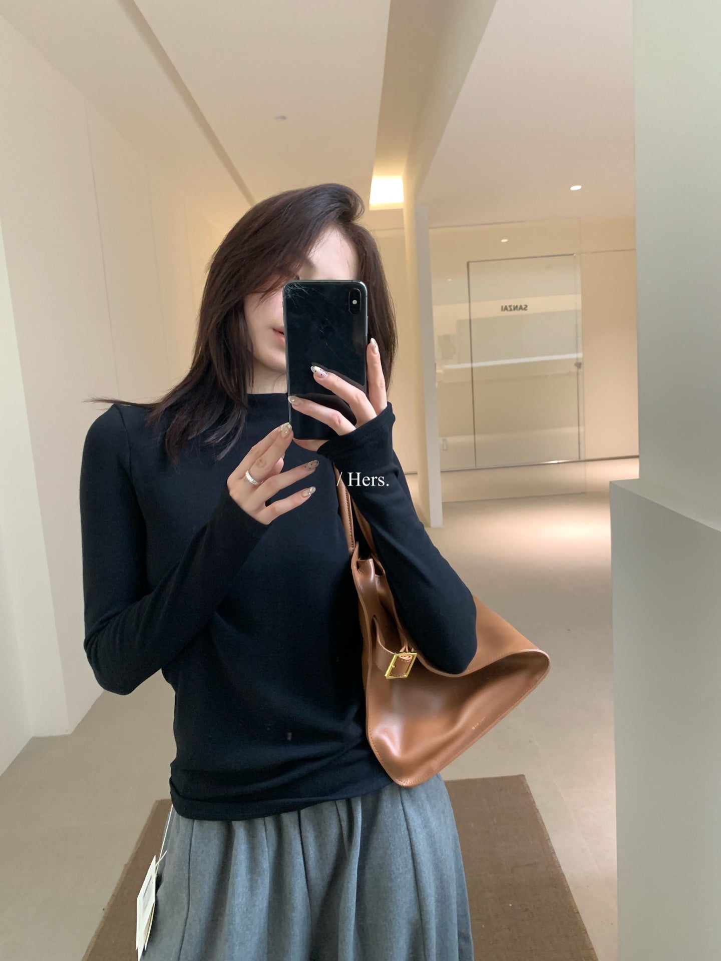 Hers - 壓線分割領口磨毛打底  92491#