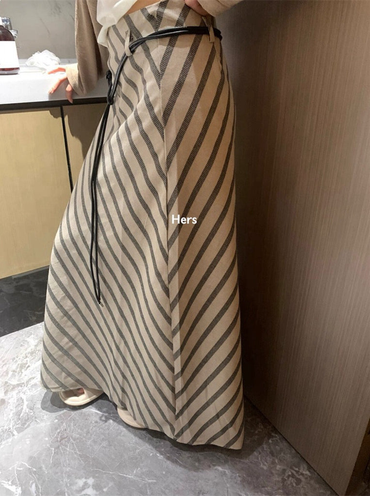 HERS> 條紋麻料半裙 21083#