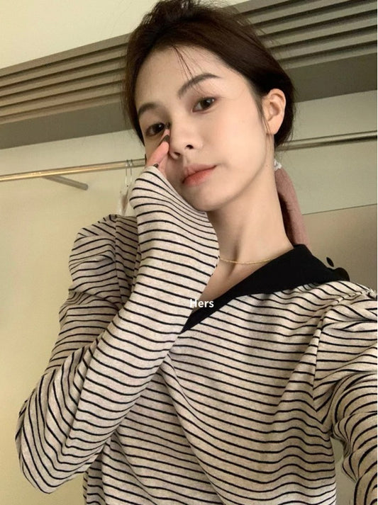 HERS> 條紋拼接上衣3色 9100#