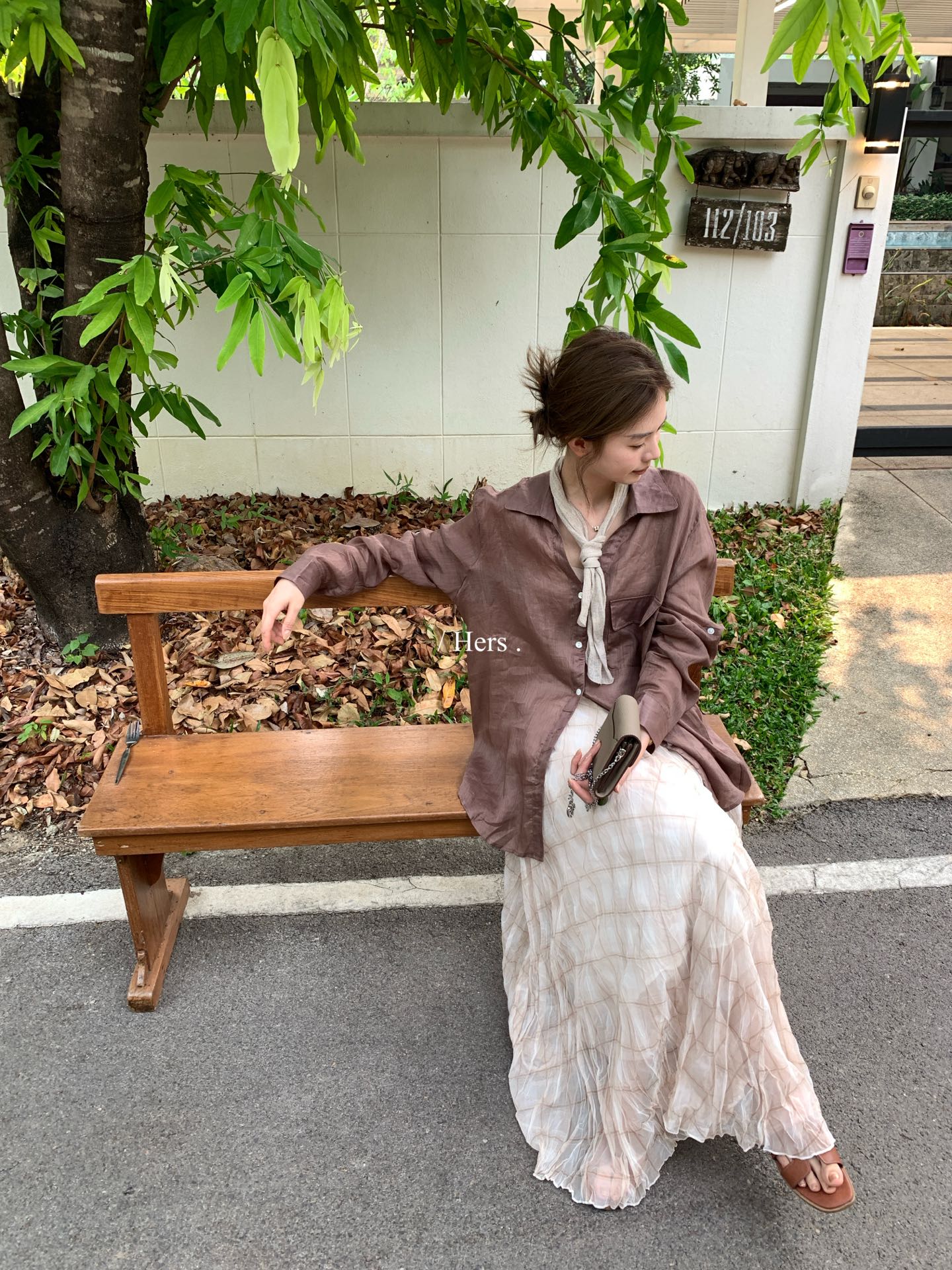 Hers -  100苎麻v領襯衫    80392#