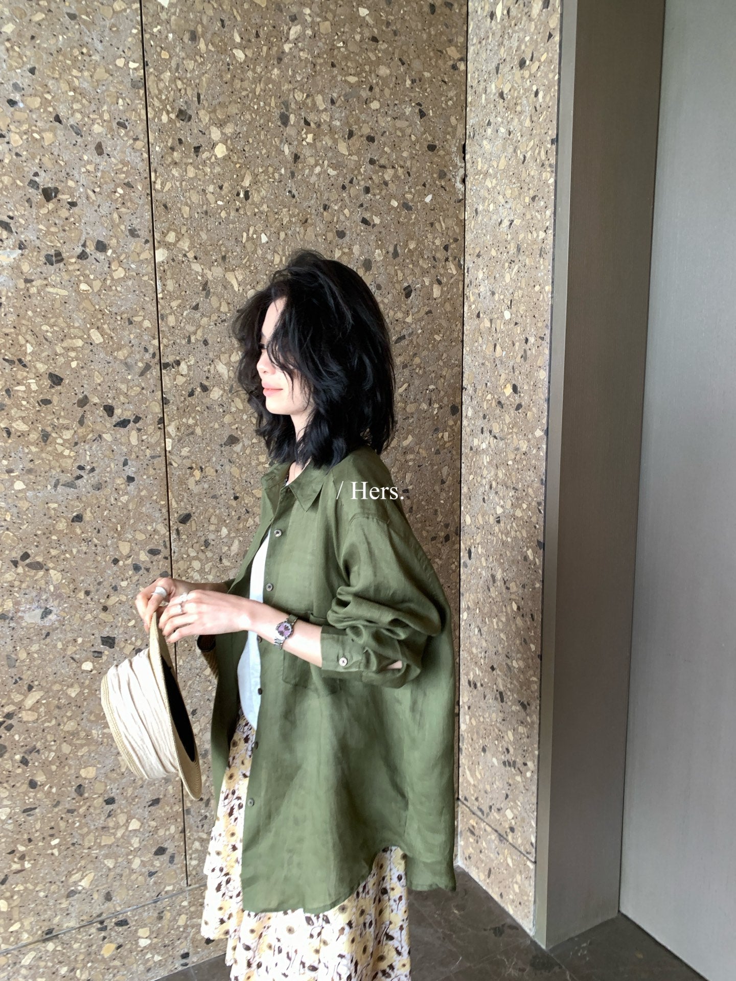 Hers - 多色經典麻料襯衫   80191#