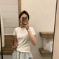 HERS> 可愛蕾絲袖純色T 20435#