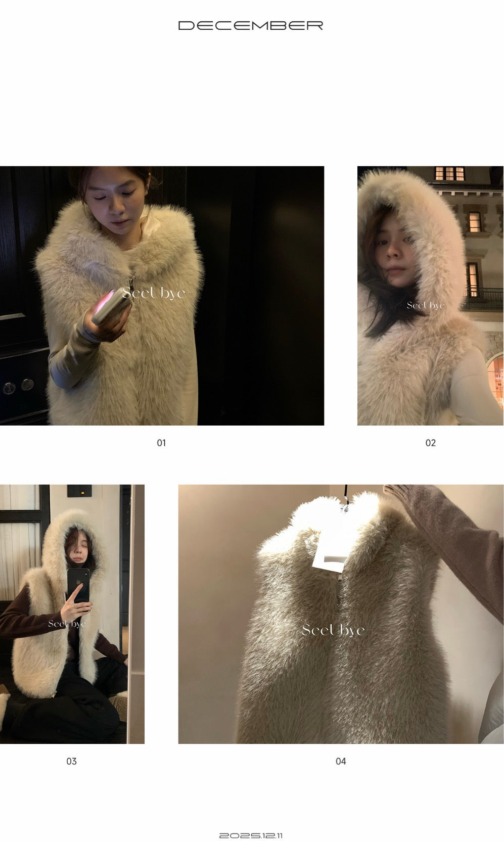 seeUbye - 皮草毛絨連帽馬甲  710#