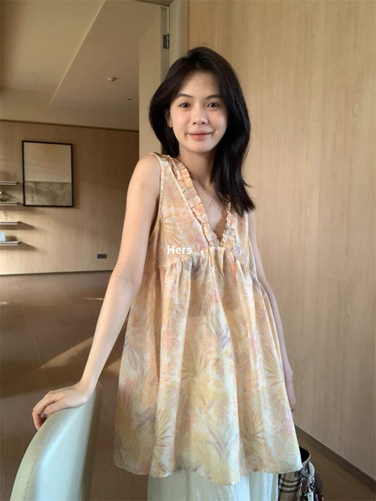 HERS> 復古花紋深V衫 21012#