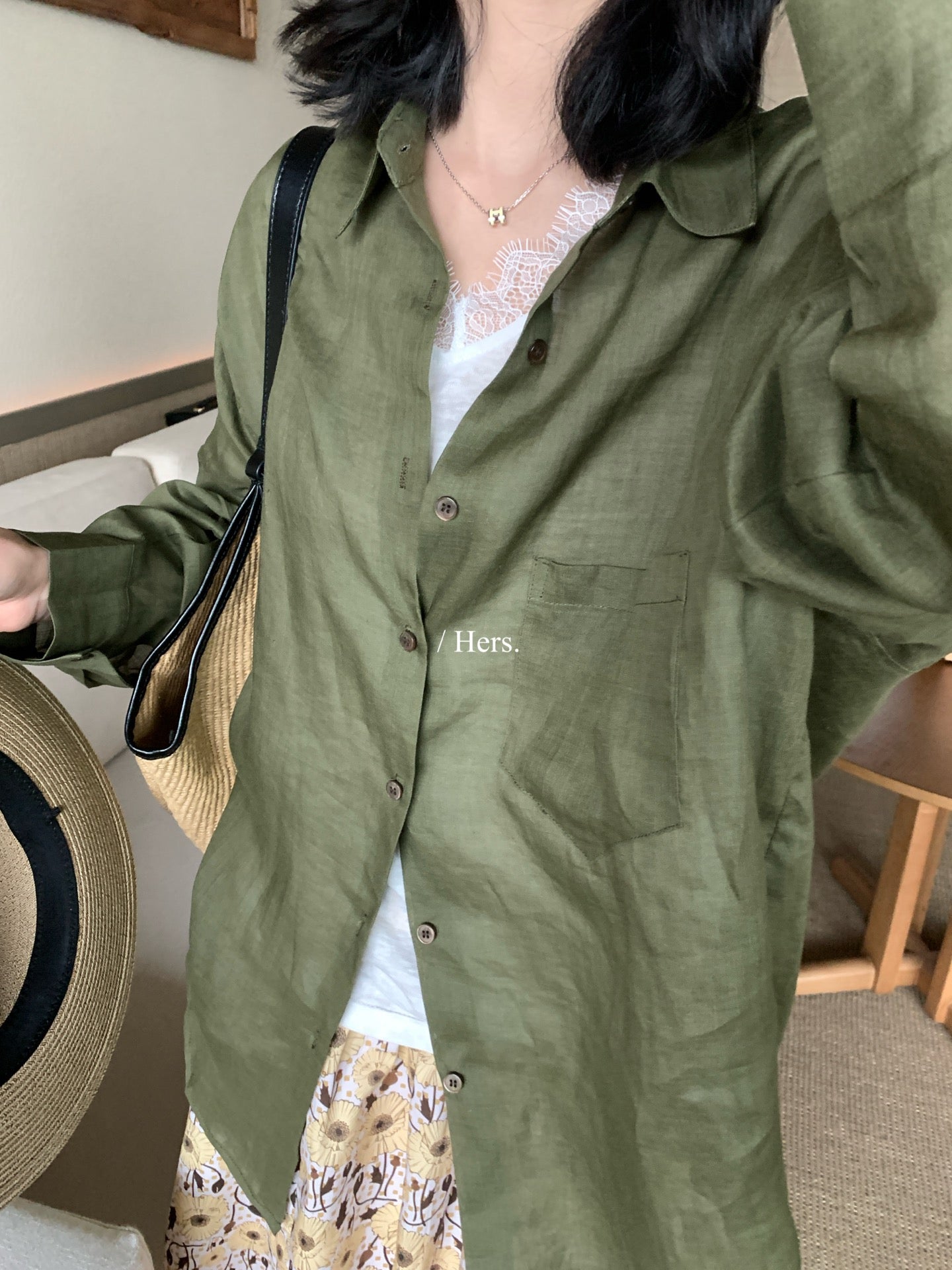 Hers - 多色經典麻料襯衫   80191#