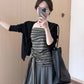 NENE - 慵懶開衫+綁帶背心+空氣棉半裙3件套  9326#
