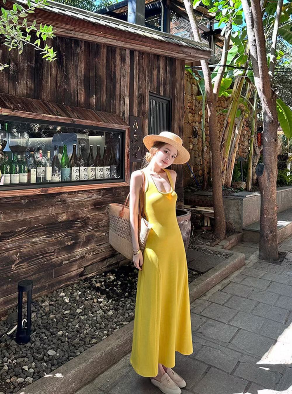 YJ - 紙片人顯瘦坑條背心連身裙/洋裝  1133#