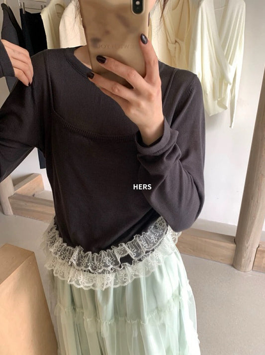 HERS> 假兩件蕾絲針織衫 20557#