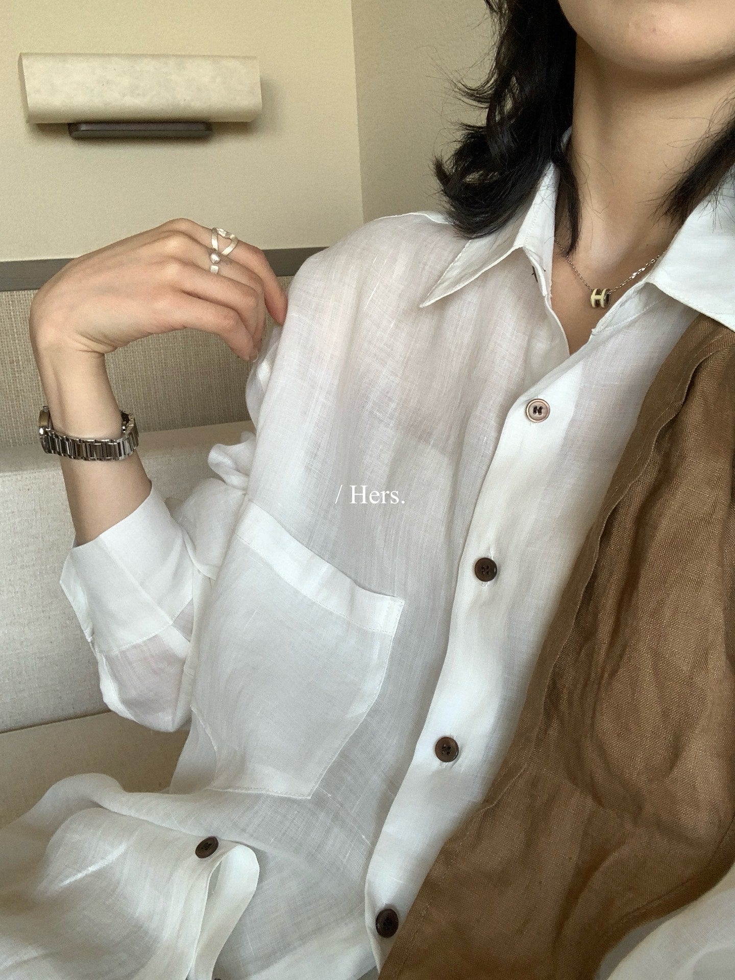 Hers - 多色經典麻料襯衫   80191#