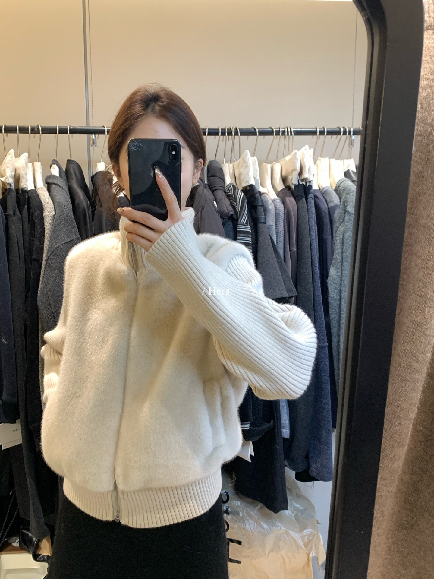 Hers - 毛毛拼接針織立領外套  92660#