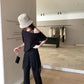 Hers - 斜肩蕾絲 屁簾休閒褲套裝  80671#