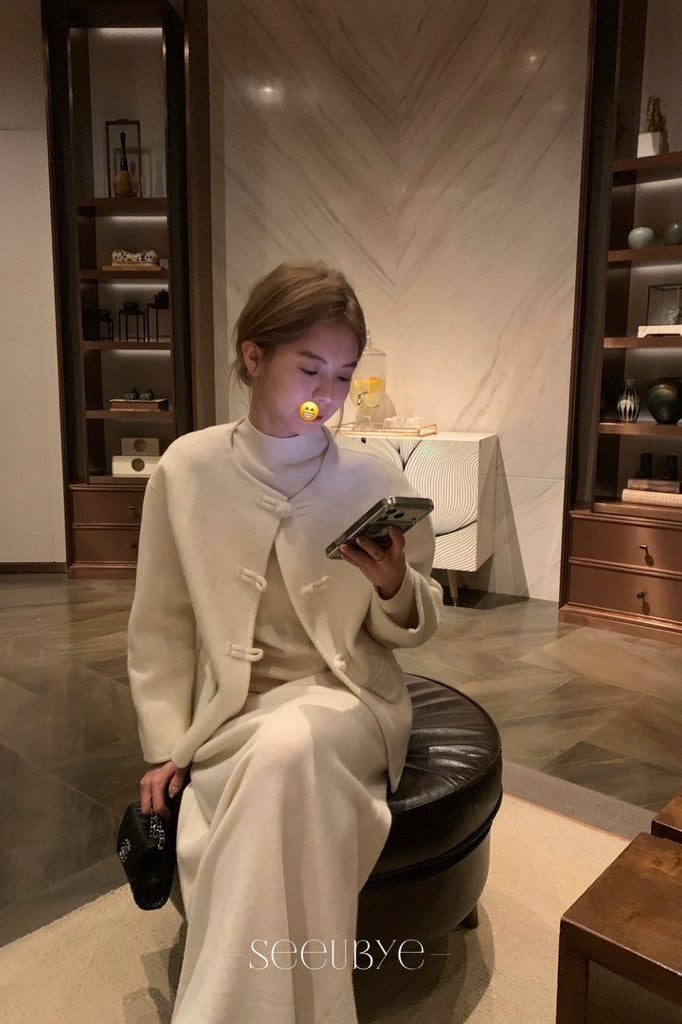 seeUbye 新中式 雙面羊毛盤釦大衣 #