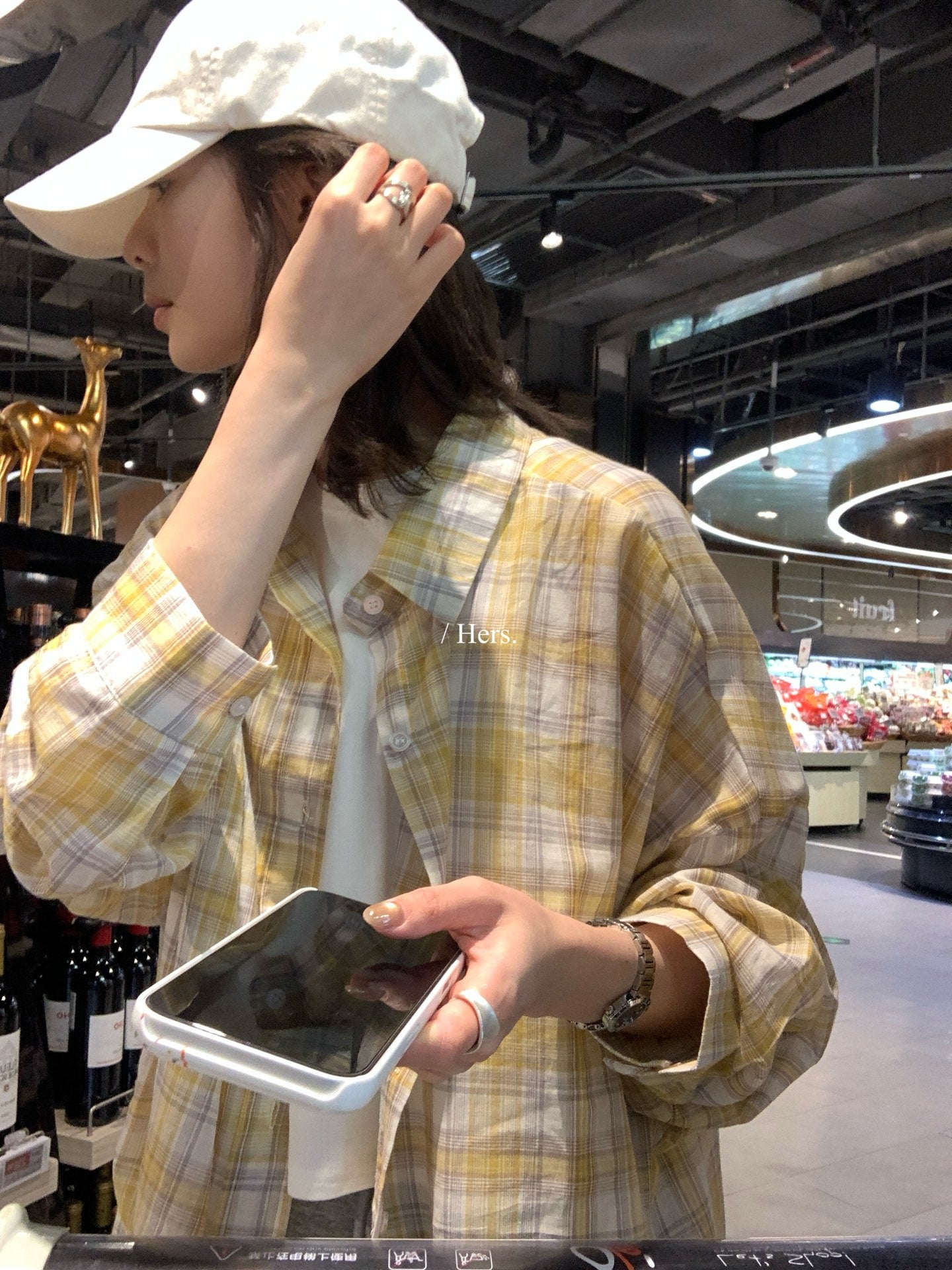 Hers - 慵懶休閒防曬格子襯衫  80554#