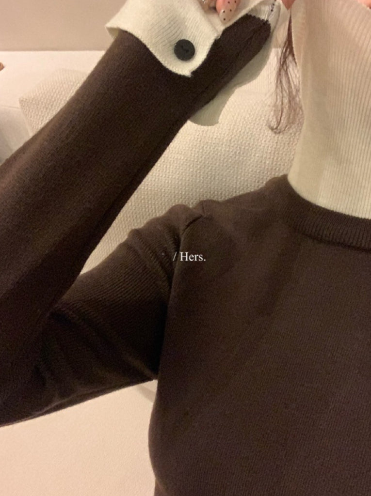 Hers - 拼接高領針織衫  92737#