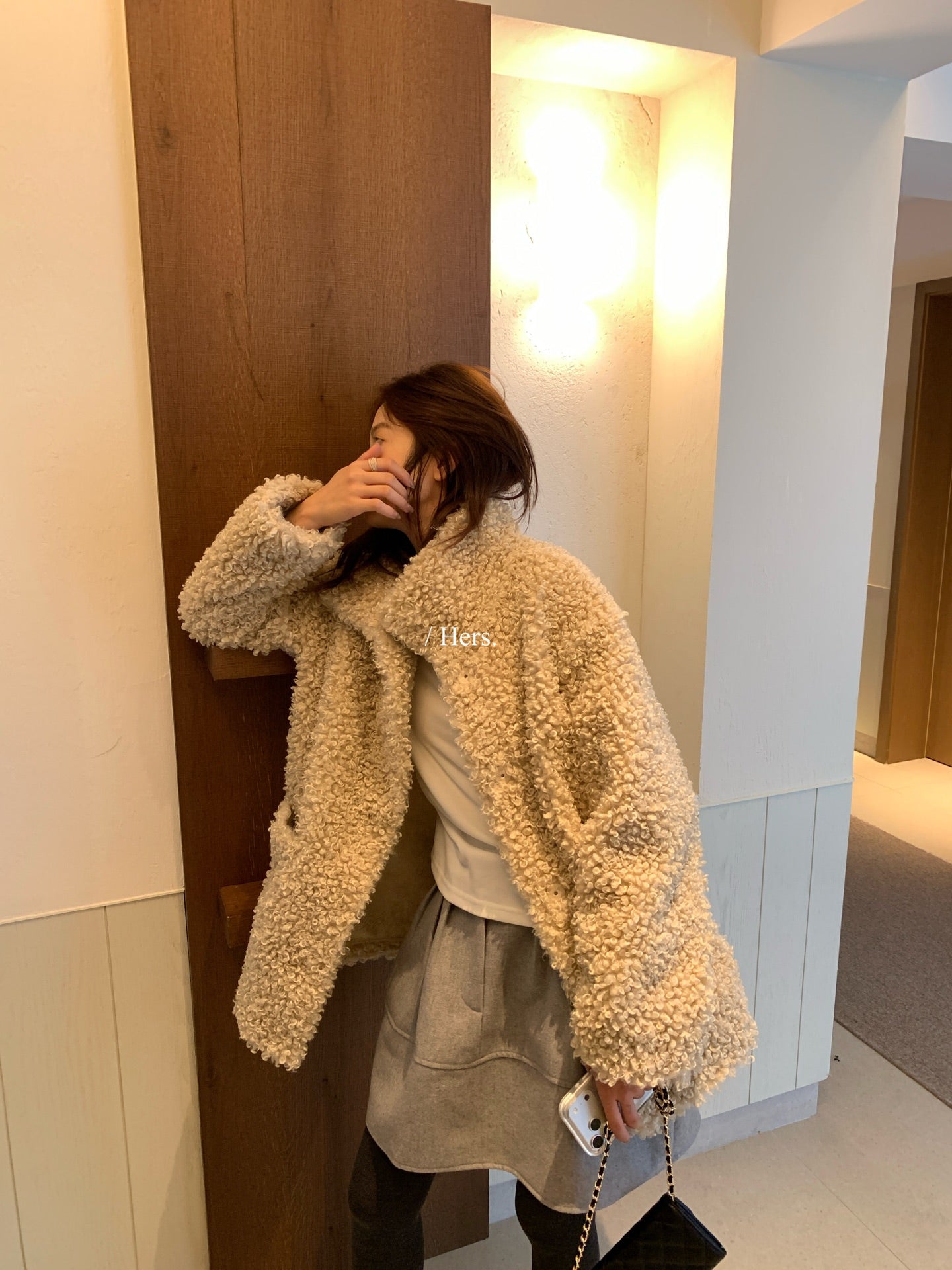 Hers - 中長款皮毛一體毛毛外套  92652#