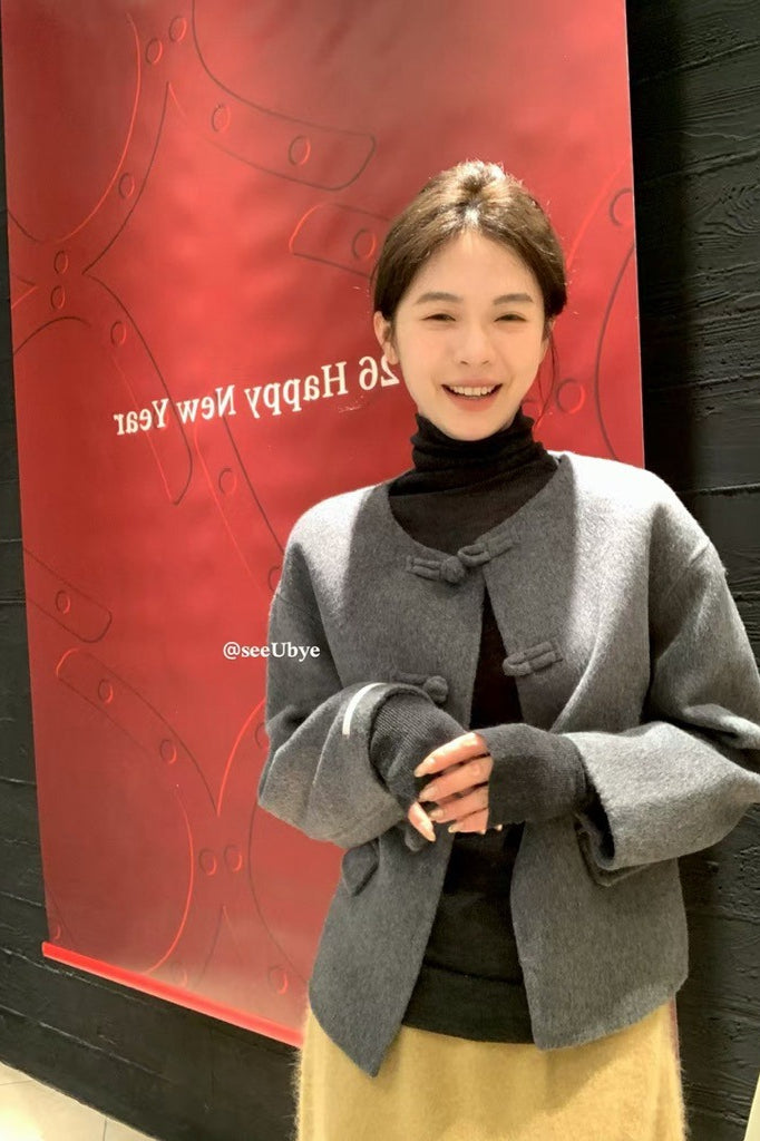 seeUbye 新中式 雙面羊毛盤釦大衣 #