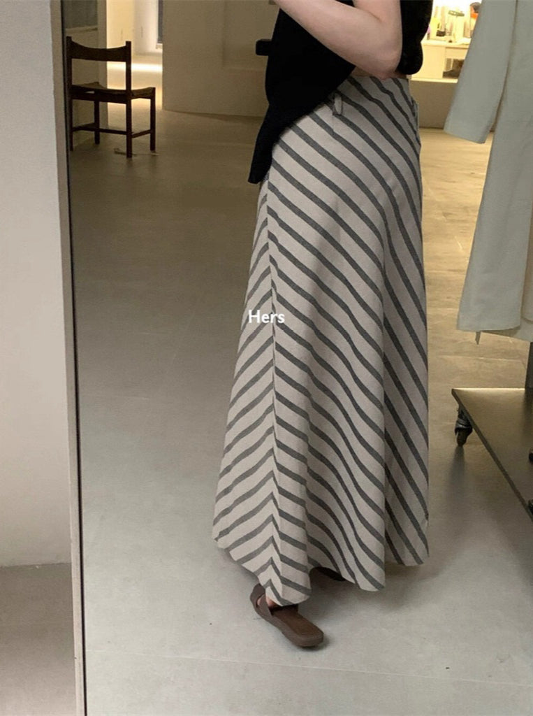 HERS> 條紋麻料半裙 21083#
