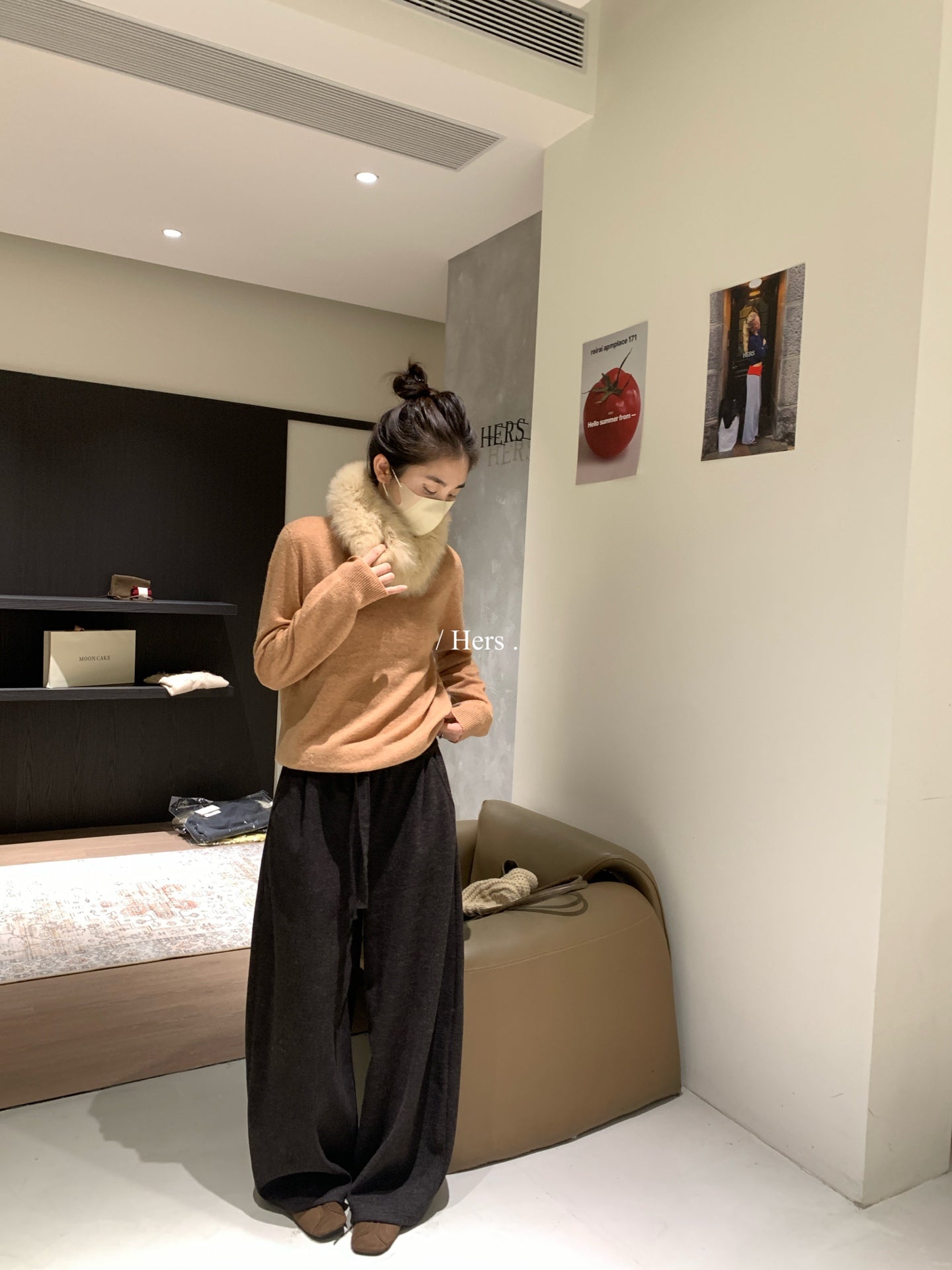 Hers - 磨毛抽繩休閒褲  92663#