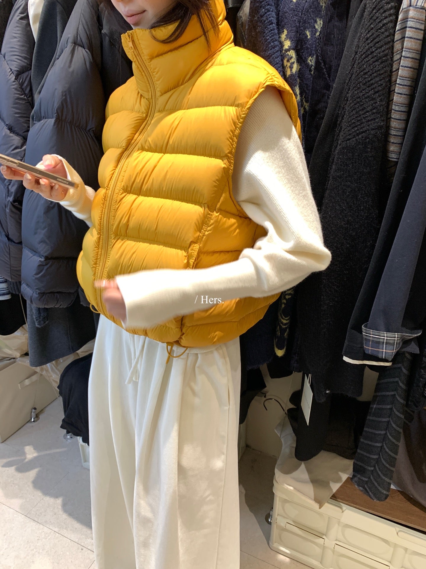 Hers - 立領白鴨絨羽絨馬甲  92535#