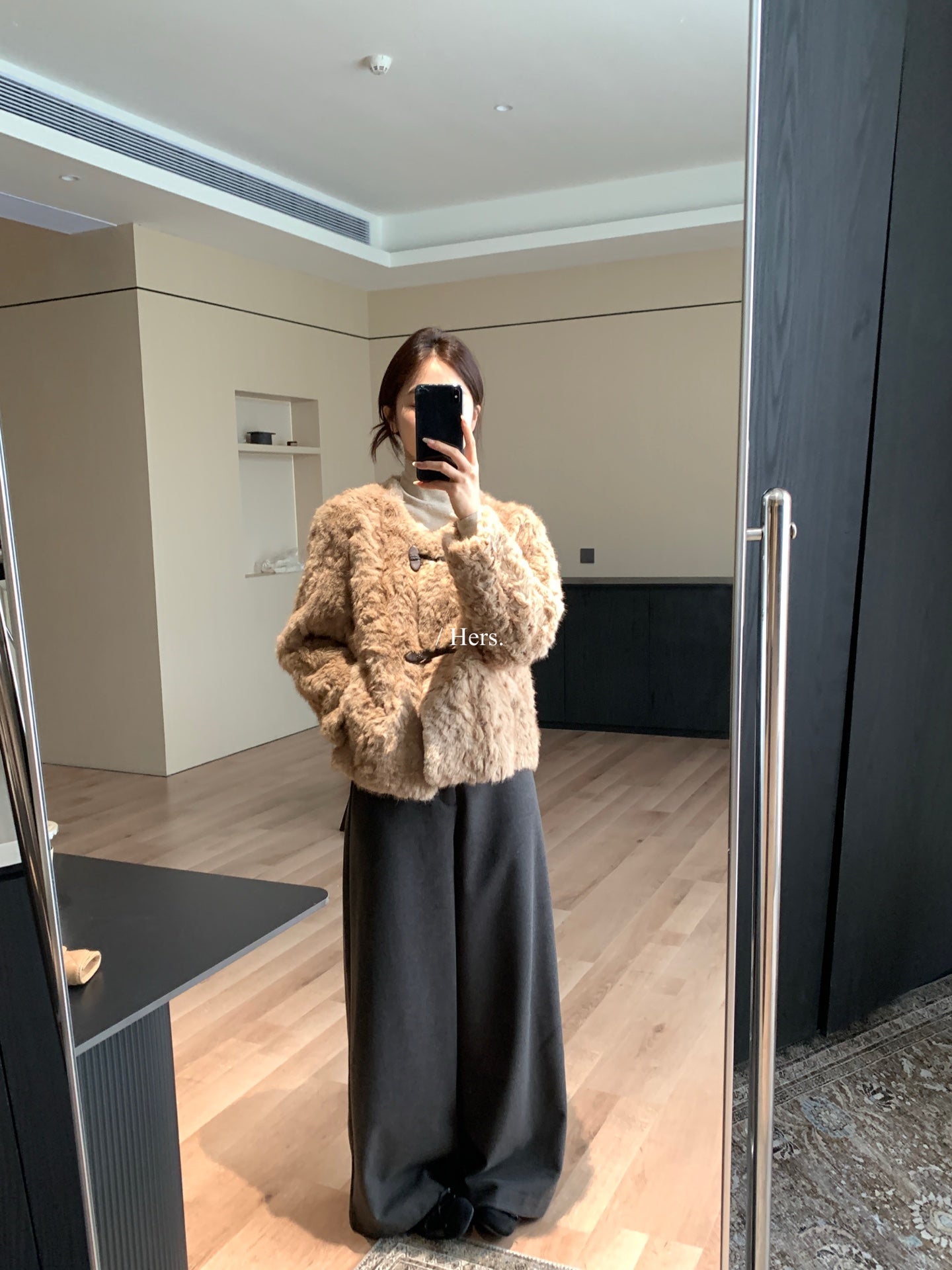 Hers - 韓標 皮毛一牛角扣外套 92552#