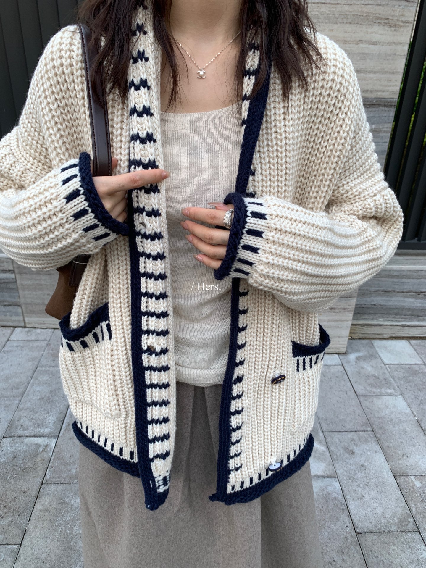 Metwo - 韓標 大毛衣車線開衫  92468#