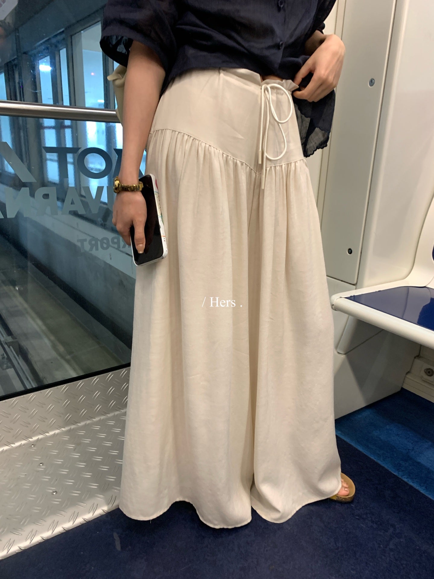 Hers - 綁帶腰頭休閒裙褲    80376#