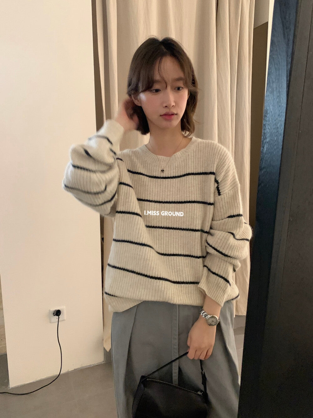 i miss - 條紋質感針織衫  991091#