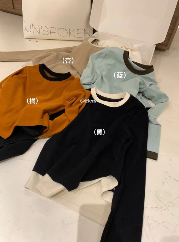 HERS> 假二件不規則磨毛打底T 8638#