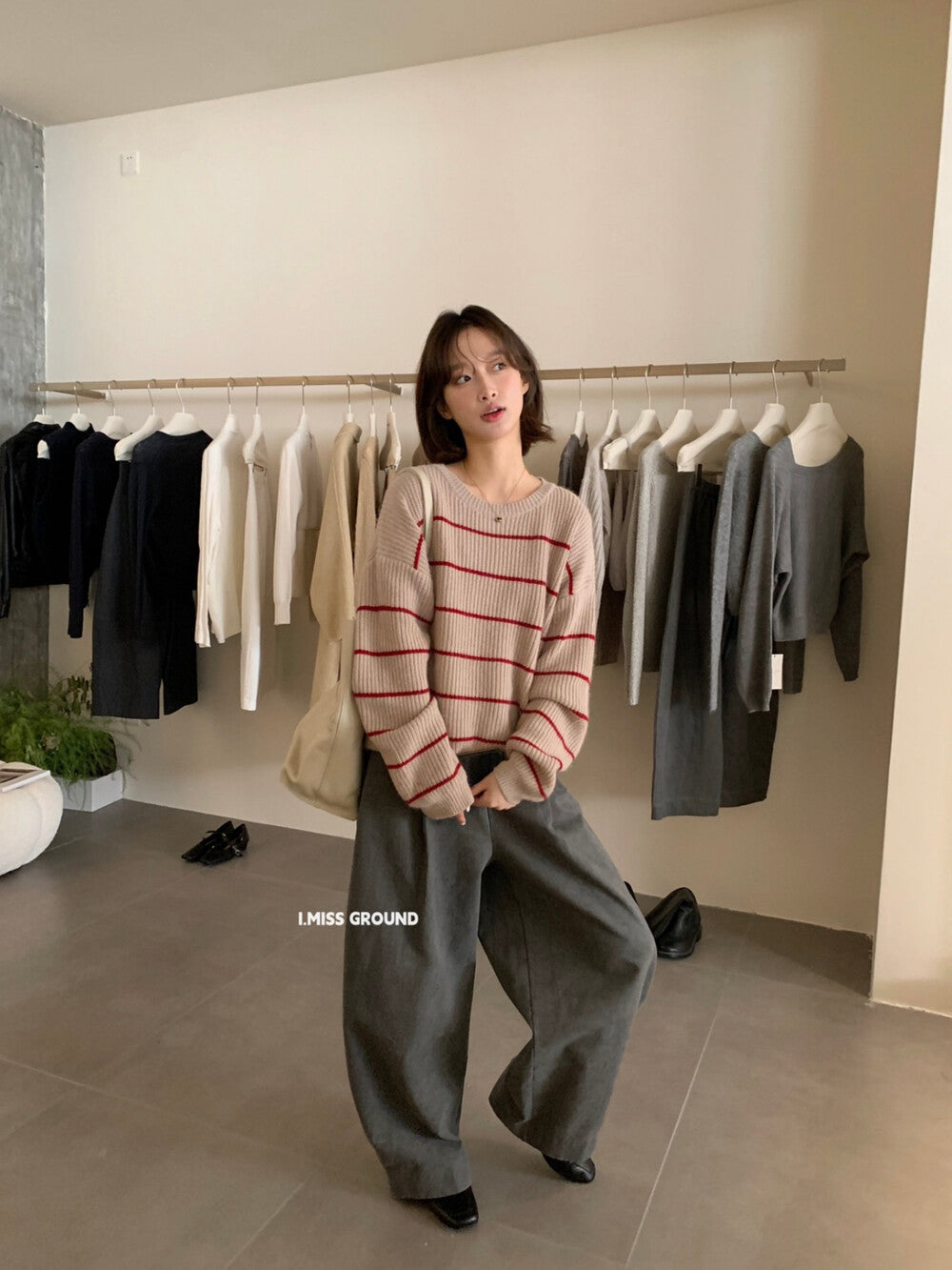 i miss - 條紋質感針織衫  991091#