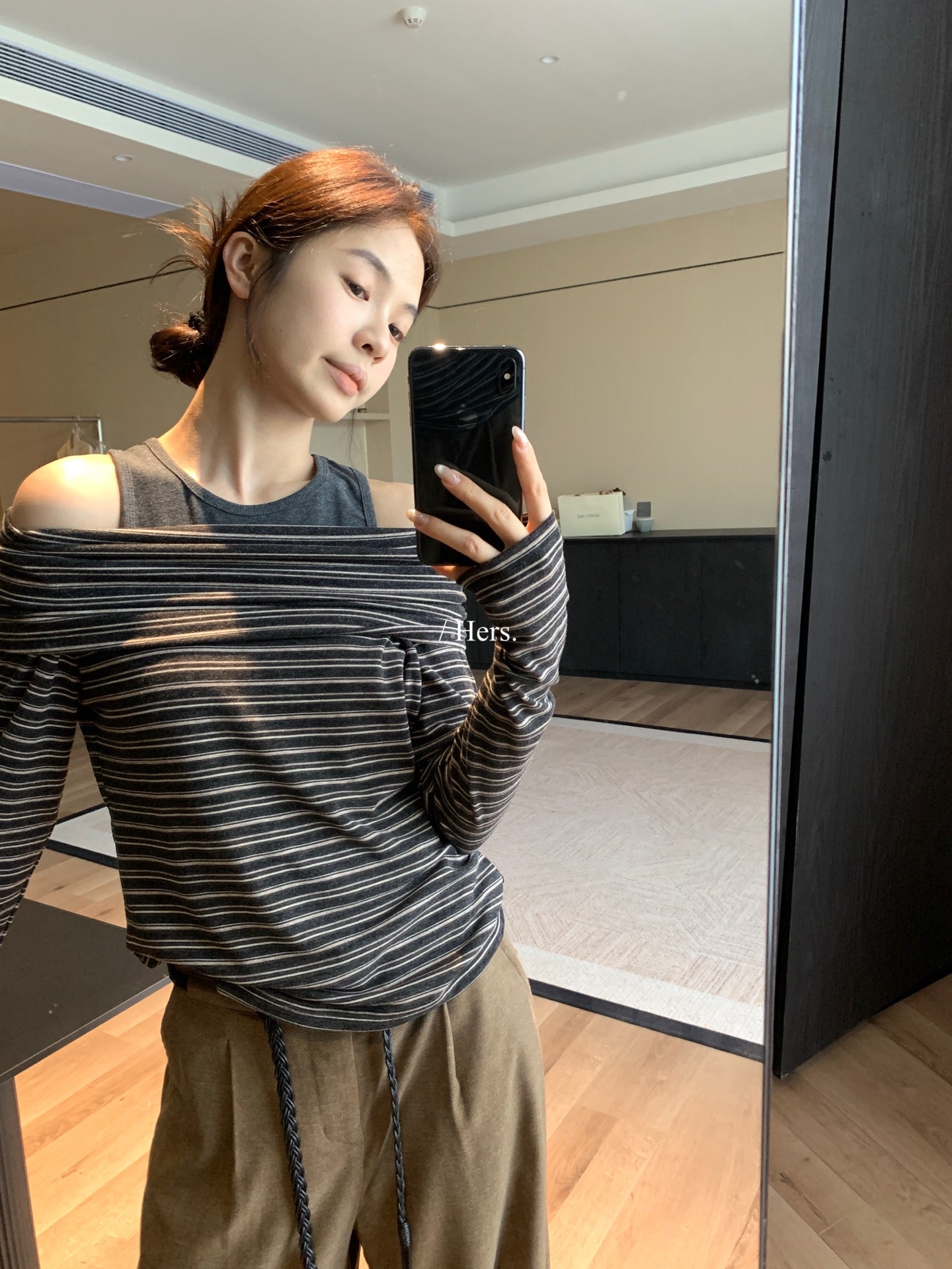 HERS - 條紋一字肩兩件套  92426#