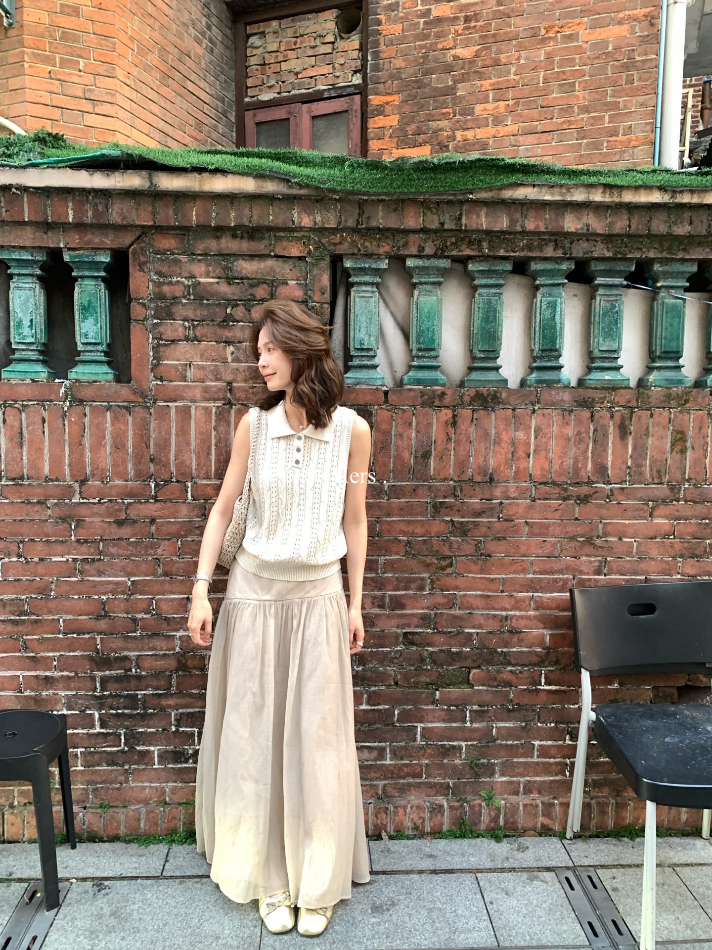 Hers - 3色簍空POLO背心    08175#