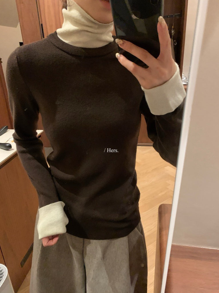 Hers - 拼接高領針織衫  92737#