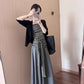 NENE - 慵懶開衫+綁帶背心+空氣棉半裙3件套  9326#