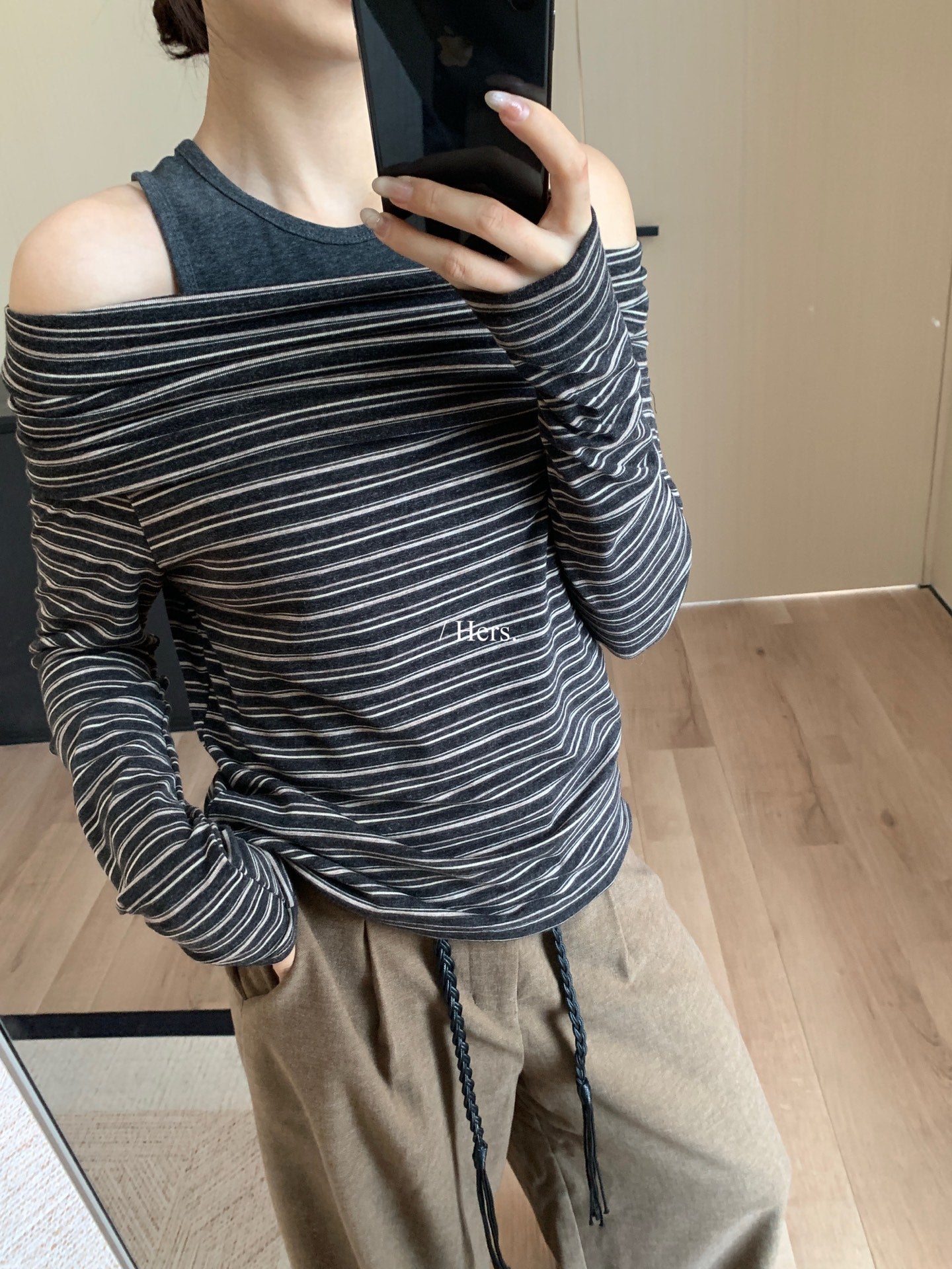 HERS - 條紋一字肩兩件套  92426#