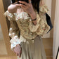 METWO>一字肩 碎花奶昔荷花衫 SY7001#