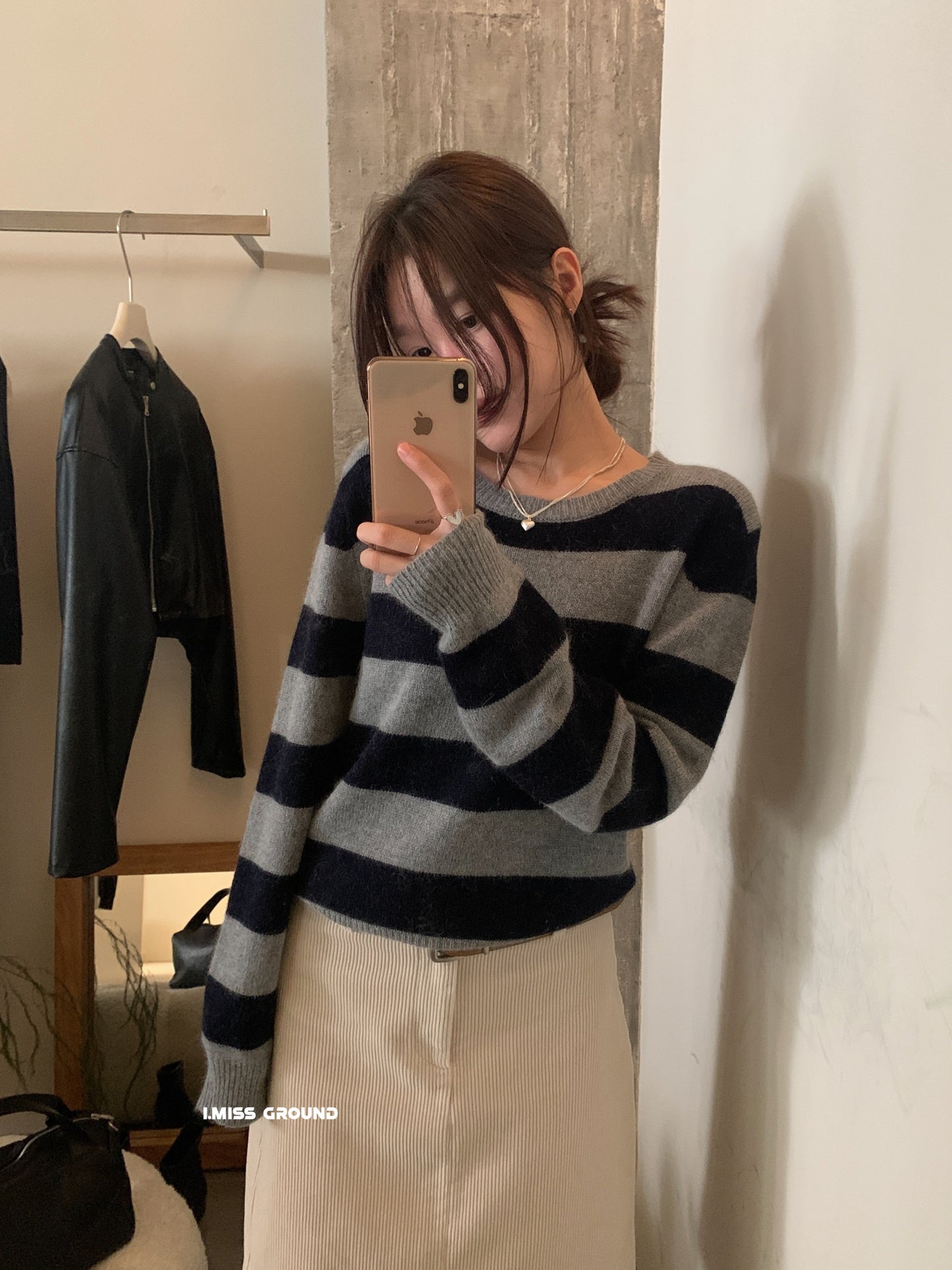 I MISS - 貂絨大條紋針織衫  01256#