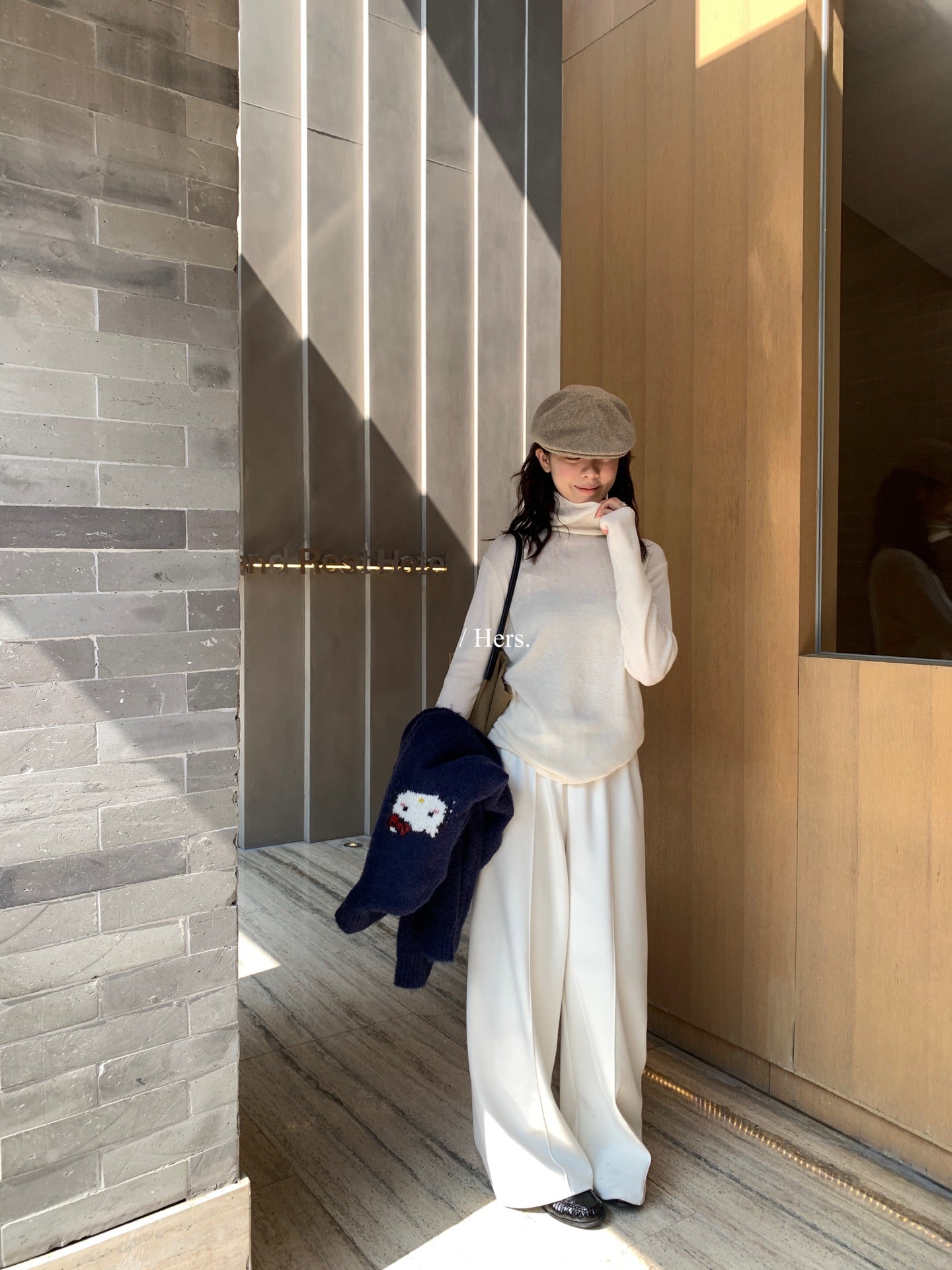 Hers - 韓標壓線直筒羊絨褲  92469#