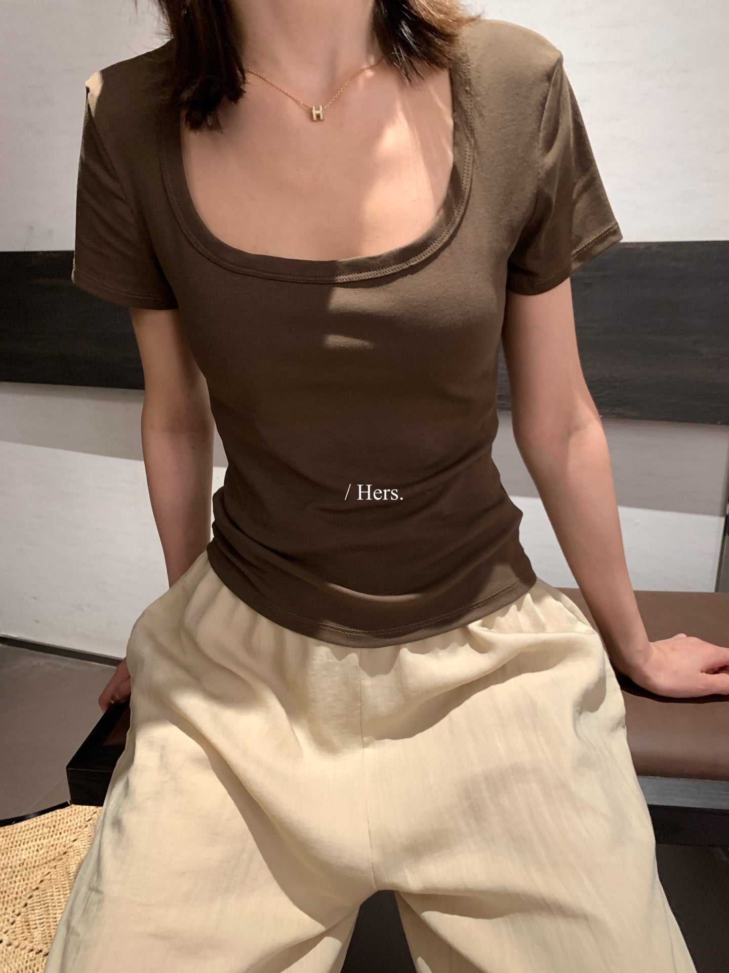 Hers - 魚嘴掐腰紙片T    80689#