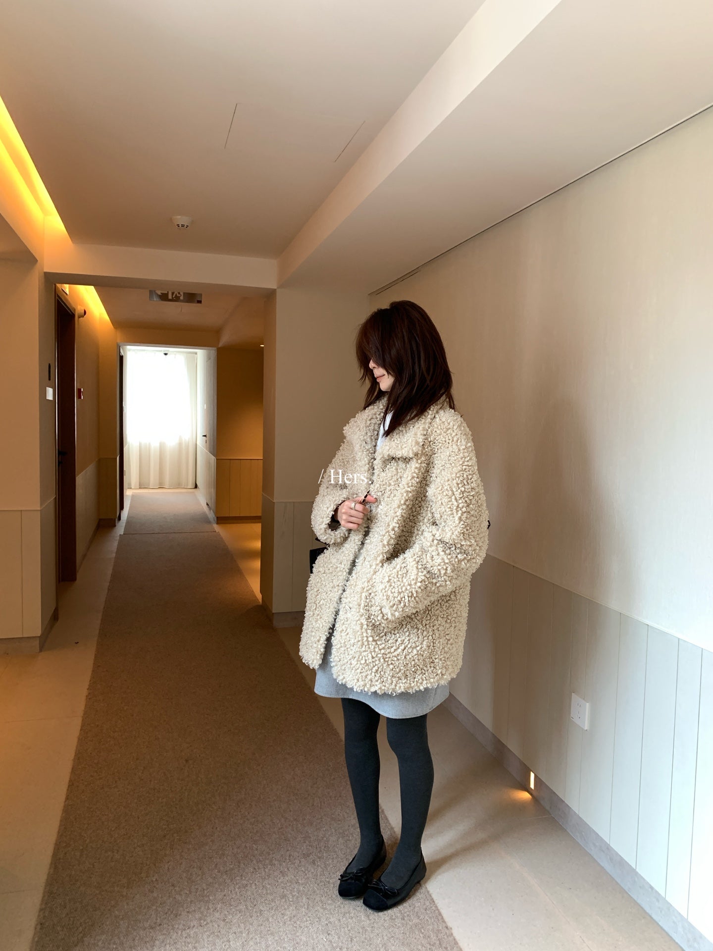 Hers - 中長款皮毛一體毛毛外套  92652#