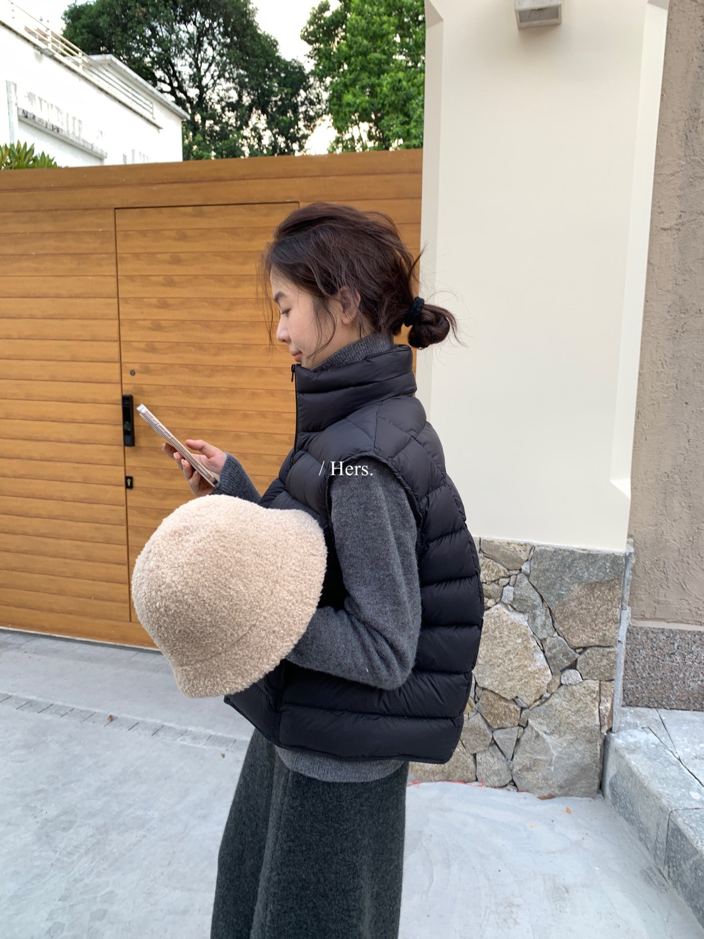 Hers - 立領白鴨絨羽絨馬甲  92535#