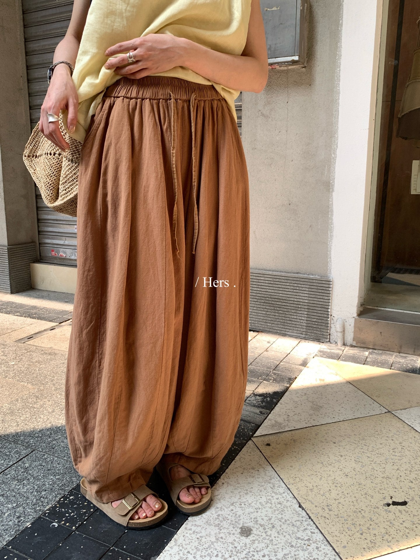 Hers - 橘調亞麻懶人褲   80464#